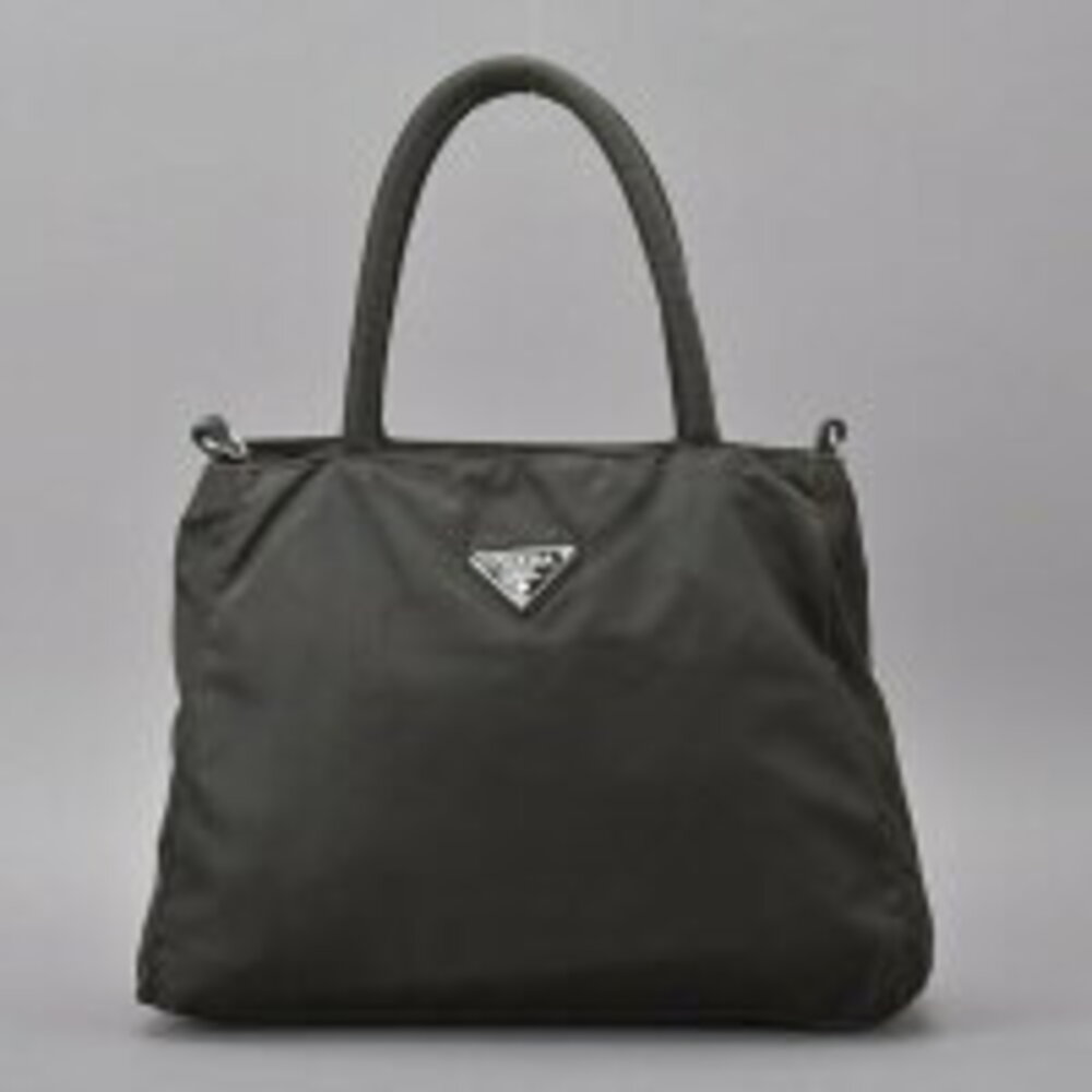 Prada plate kg Brown bag handbag Black triangular Dark tote